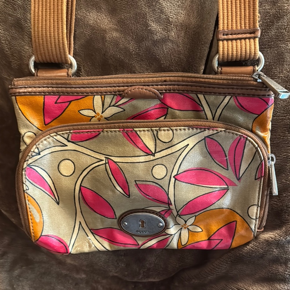 Fossil Key Per Women's Floral Crossbody Bag - Pink and Orange